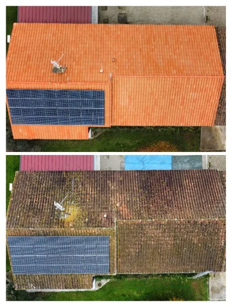 Toiture avec panneau solaire avant / après nettoyage vapeur