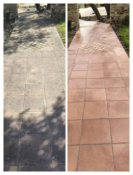 Allée en pierre avant / après nettoyage