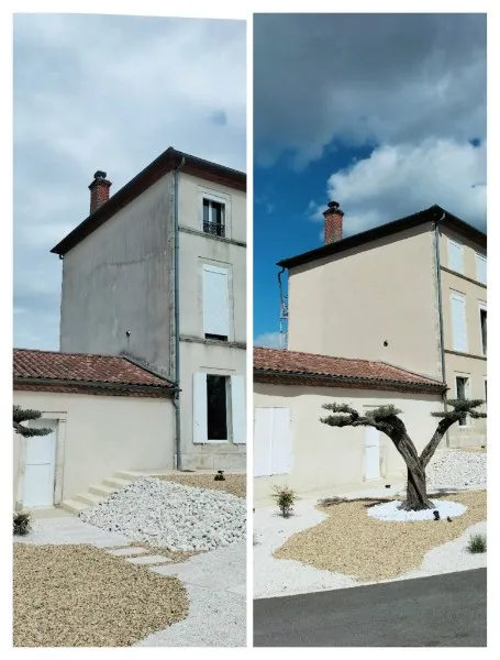 Maison avec tourelle avant / après nettoyage de façade