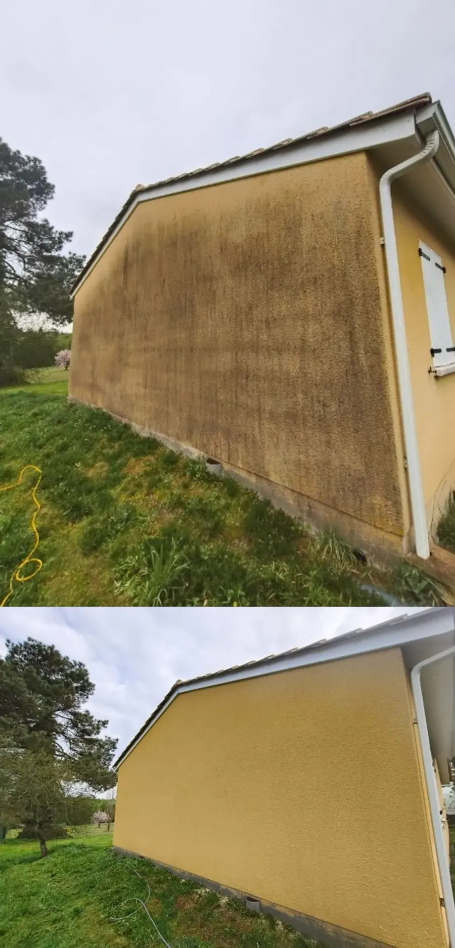 Pignon de maison avant / après nettoyage de façade