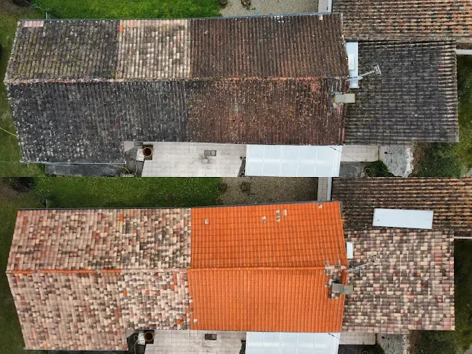 Toiture complète avant / après démoussage et traitement curatif durable