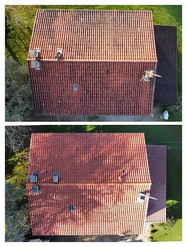 Toiture de maison individuelle avant / après nettoyage écologique