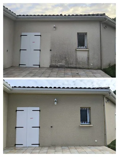 Façade d'habitation avant / après traitement algicide curatif durable
