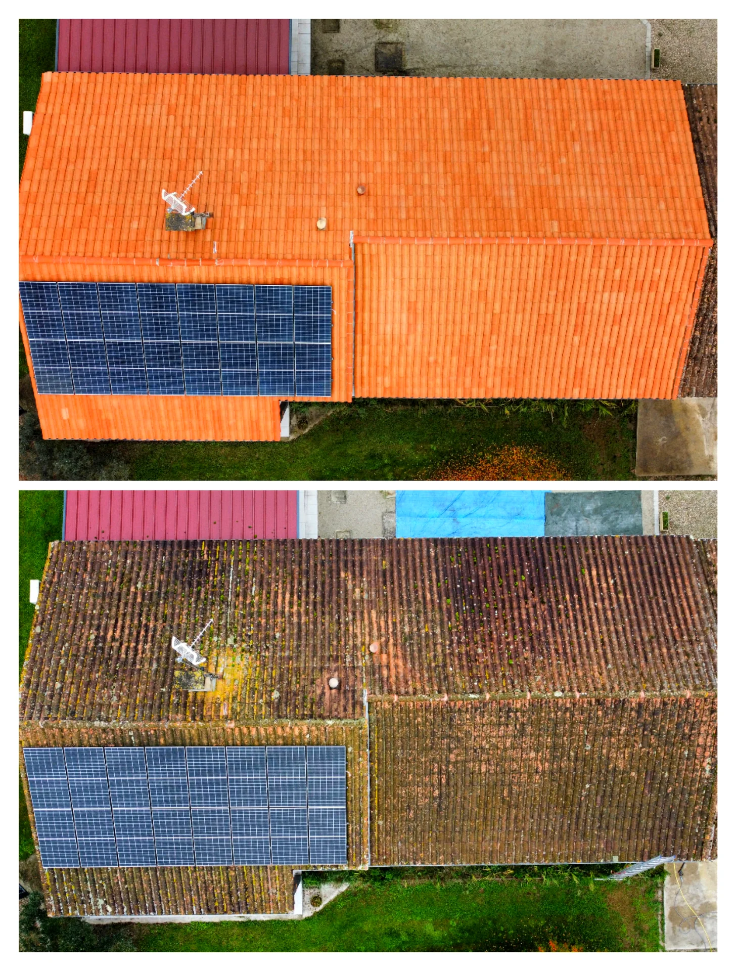 Nettoyage de panneaux solaires en toiture par drone