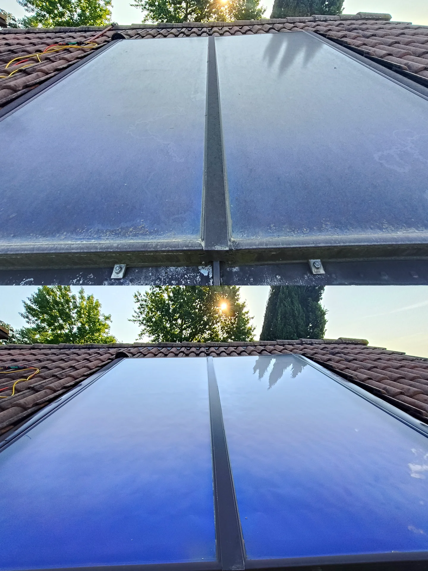 Panneau solaire thermique nettoyé sur toiture