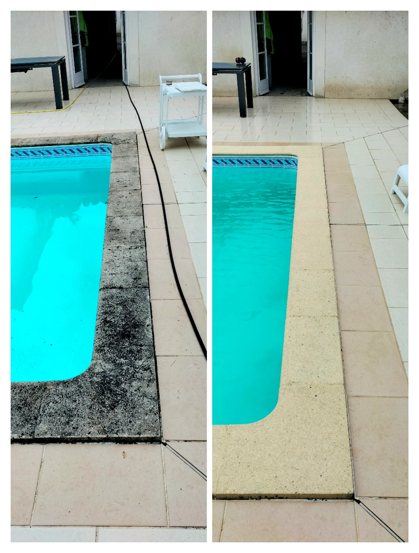 Terrasse et plage de piscine avant / après nettoyage