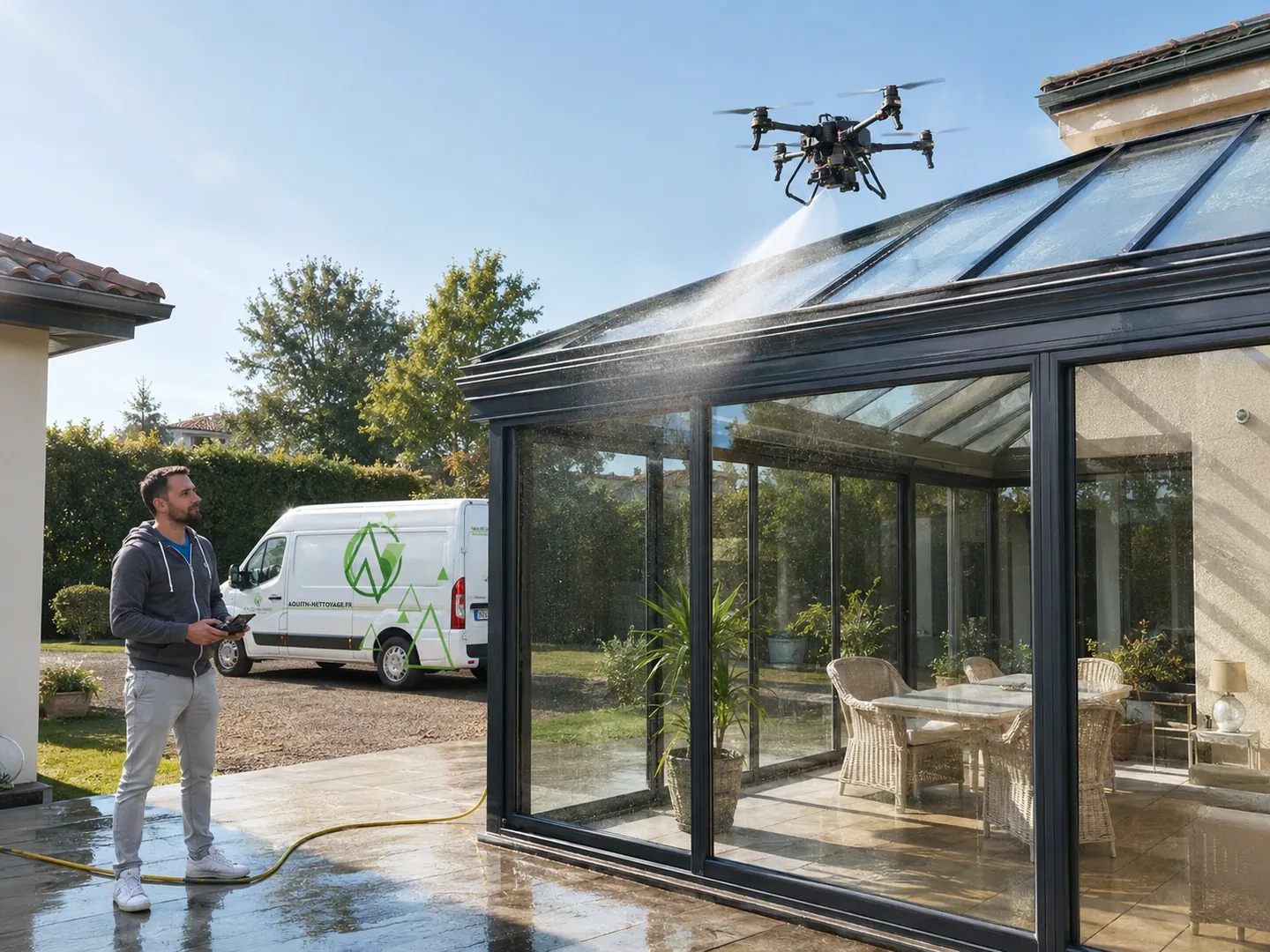 Nettoyage de véranda par drone par Aquit'n Nettoyage